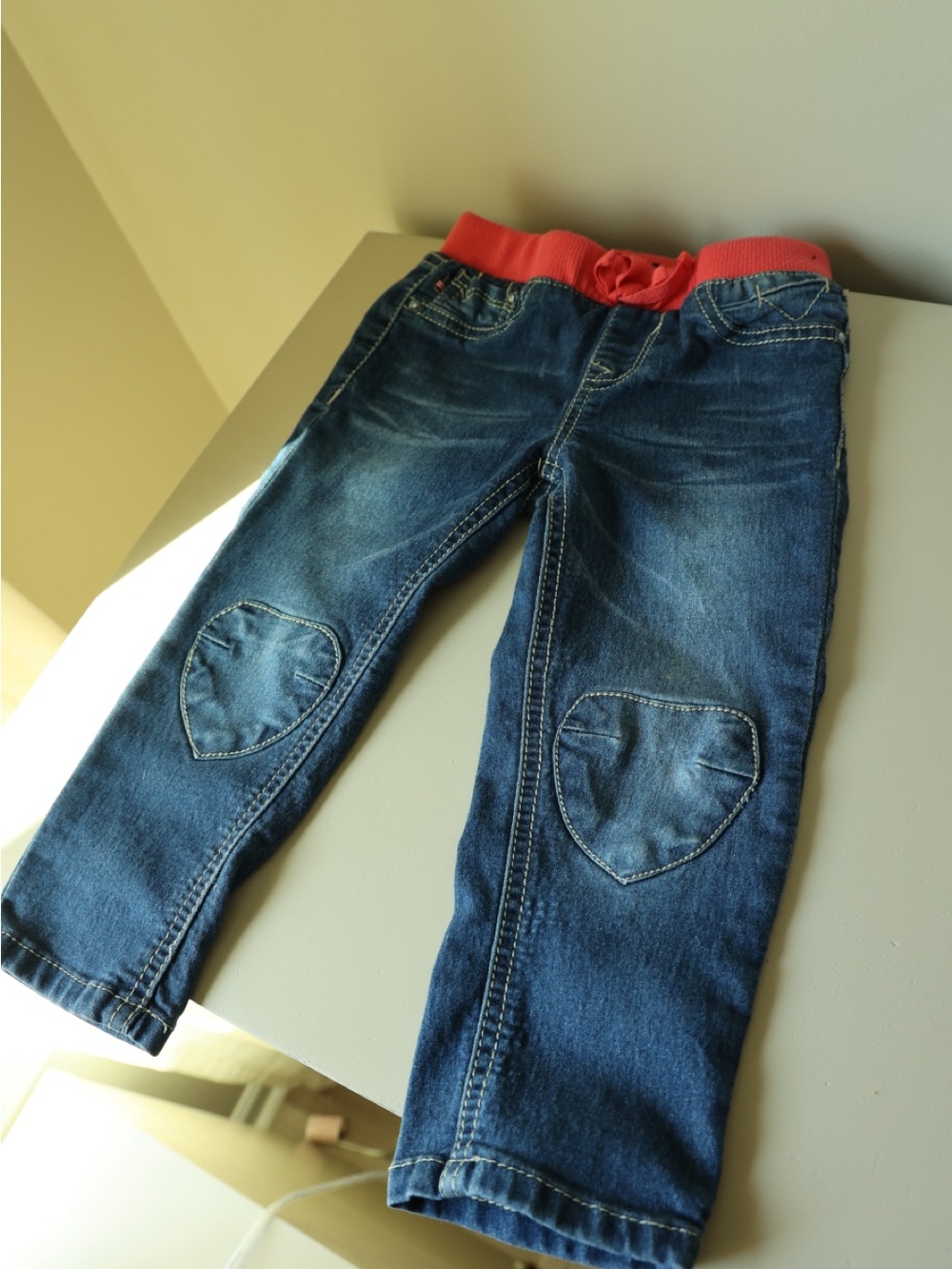 Toddler Girl Blue Jeans with pink Waistband
